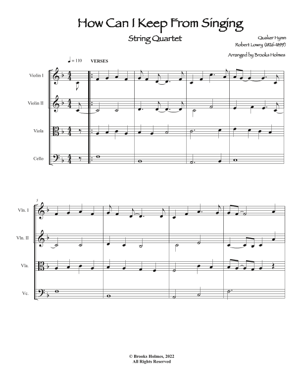 How Can I Keep From Singing - String Quartet in F (arr. Brooks Holmes)
