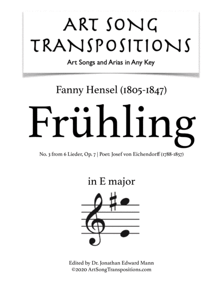HENSEL: Frühling, Op. 7 no. 3 (transposed to E major) (arr. ArtSongTranspositions.com)