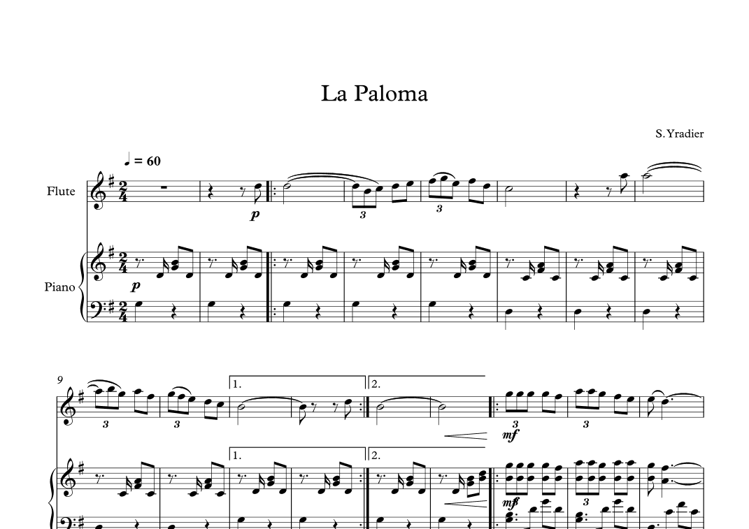 La Paloma - Sebastian Yradier (Flute + Piano) (arr. Digital Book Music)