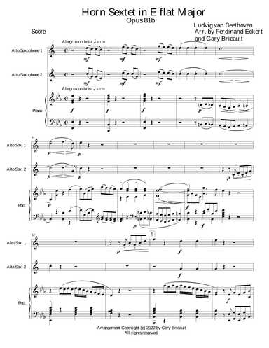 Sextet in Eb for Two Horns - Opus 81b (arr. Gary Bricault)