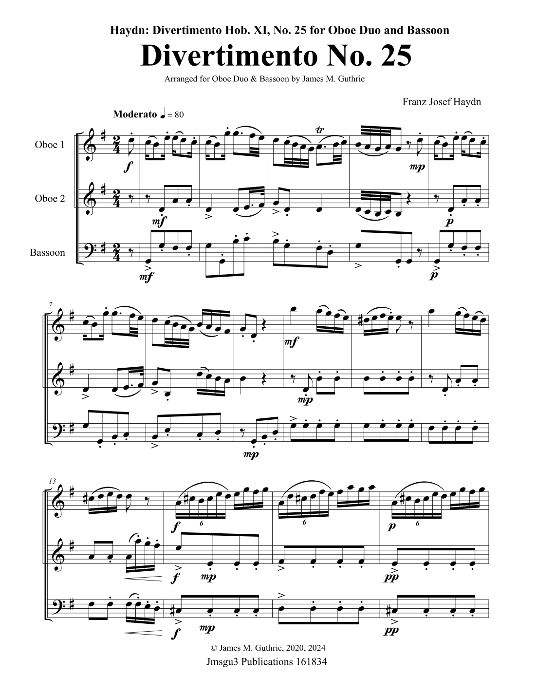 Haydn: Divertimento No. 25 Trio for Oboe Duo & Bassoon (arr. James M. Guthrie)