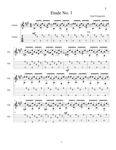 Etude No.1 For Guitar by Neal Fitzpatrick-Tablature Edition