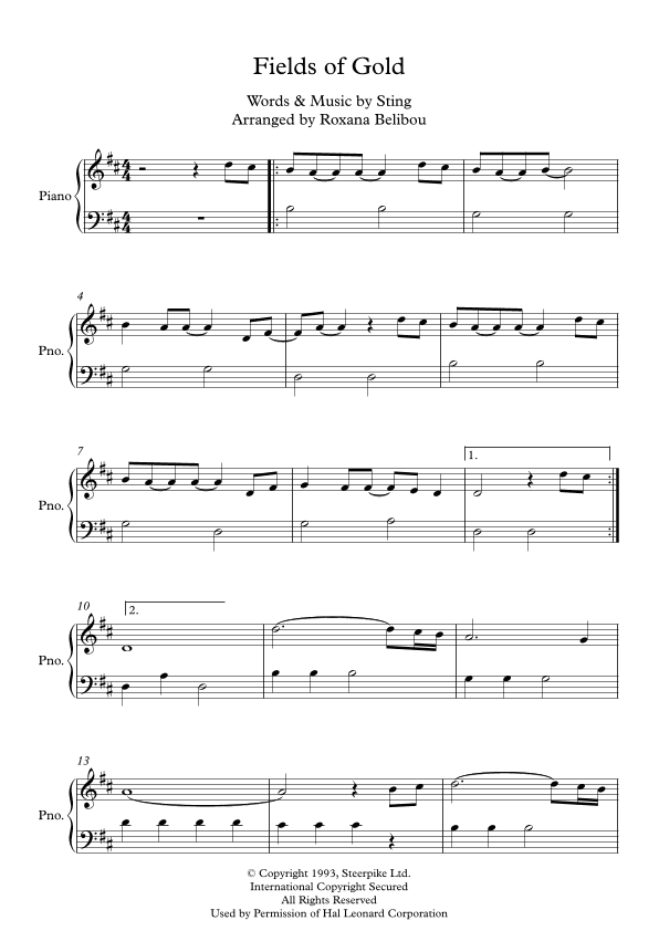 Fields Of Gold (arr. Roxana Belibou)