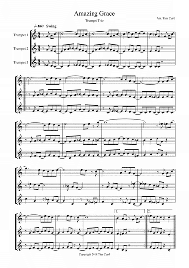 Amazing Grace. Trumpet Trio (arr. Tim Curd.)