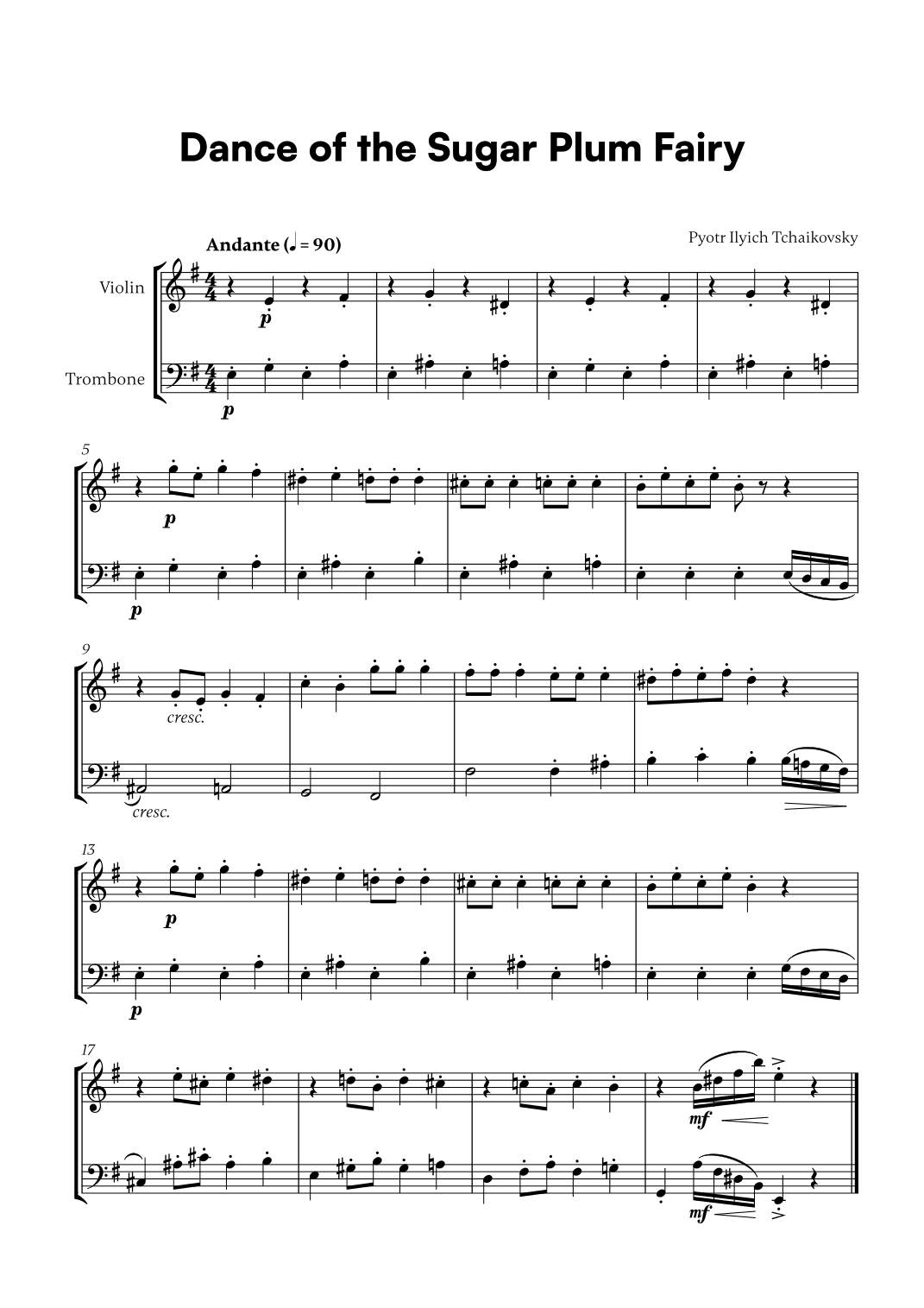 Tchaikovsky - Dance of the Sugar Plum Fairy (for Violin and Trombone) (arr. Cadenza Editions)