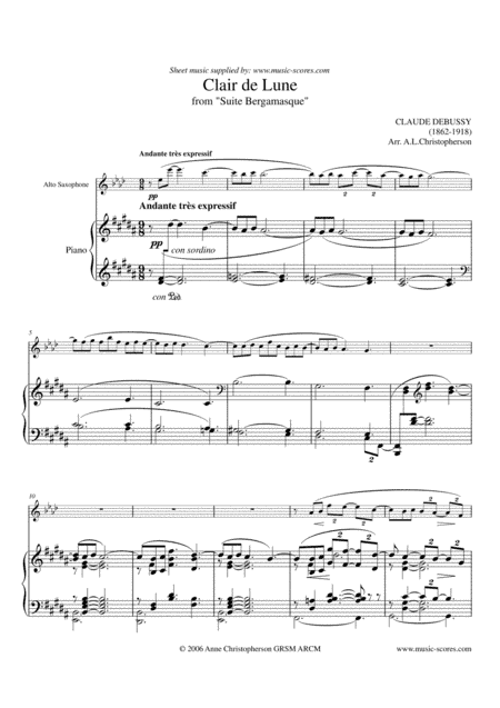 Clair de Lune -  Alto Sax & Piano (arr. Anne L Christopherson GRSM ARCM)
