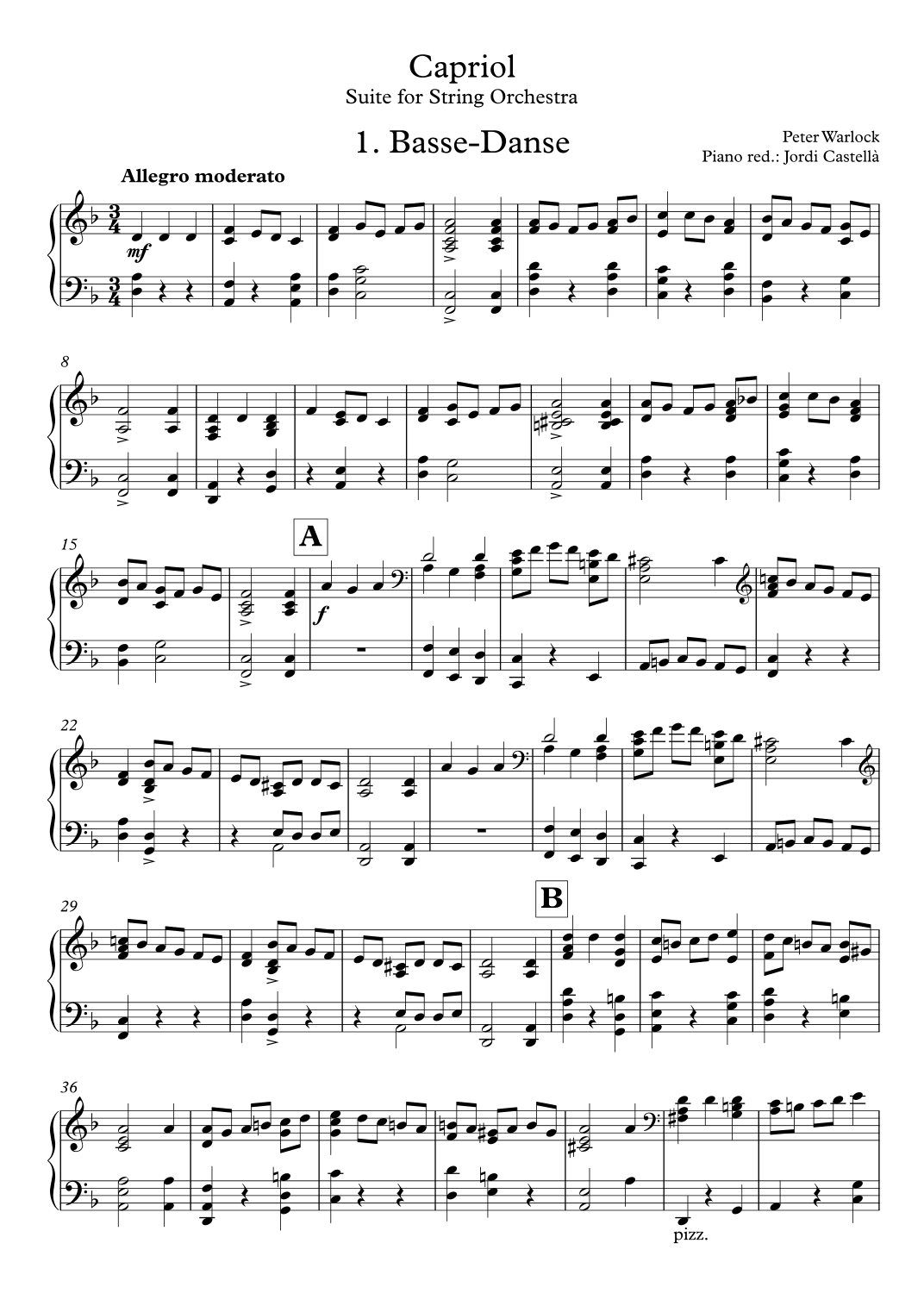 Capriol Suite, Piano version (arr. Jordi Castellà)