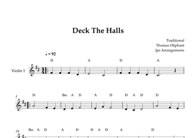 Deck The Halls For Violin (arr. Jps Arrangements)