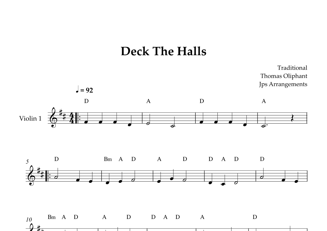 Deck The Halls For Violin (arr. Jps Arrangements)