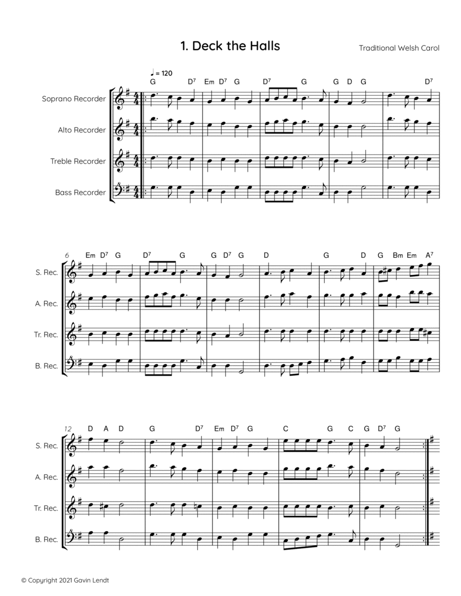 Christmas Quartets for Recorders (arr. Gavin Lendt)