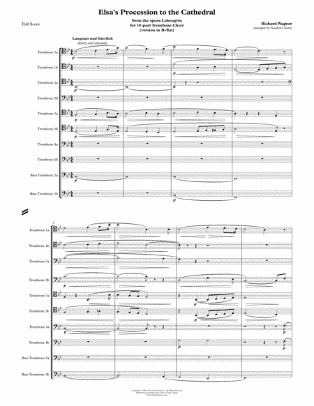Elsa's Procession to the Cathedral for 10-part Trombone Ensemble (version in B-flat) (arr. Cherry Classics Music)