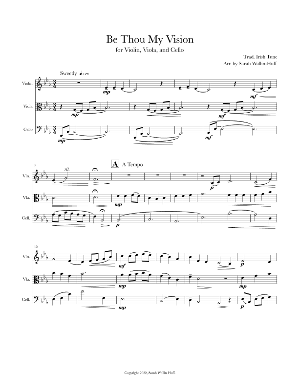 Be Thou My Vision (for violin, viola, and cello) (arr. Sarah Wallin Huff)