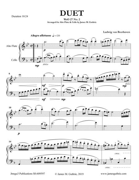 Beethoven: Duet WoO 27 No. 2 for Alto Flute & Cello (arr. James M. Guthrie, ASCAP)