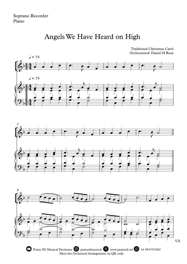 Angels We Have Heard on High  - Gloria in excelsi Deo - Easy Soprano Recorder and Piano (arr. Daniel H Rosa)