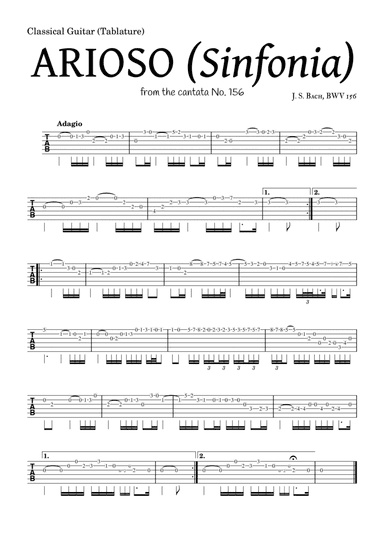 ARIOSO, by J. S. Bach (sinfonia) - for Classical Guitar (Tablature) and accompaniment (arr. Leyandder Trustworthy)