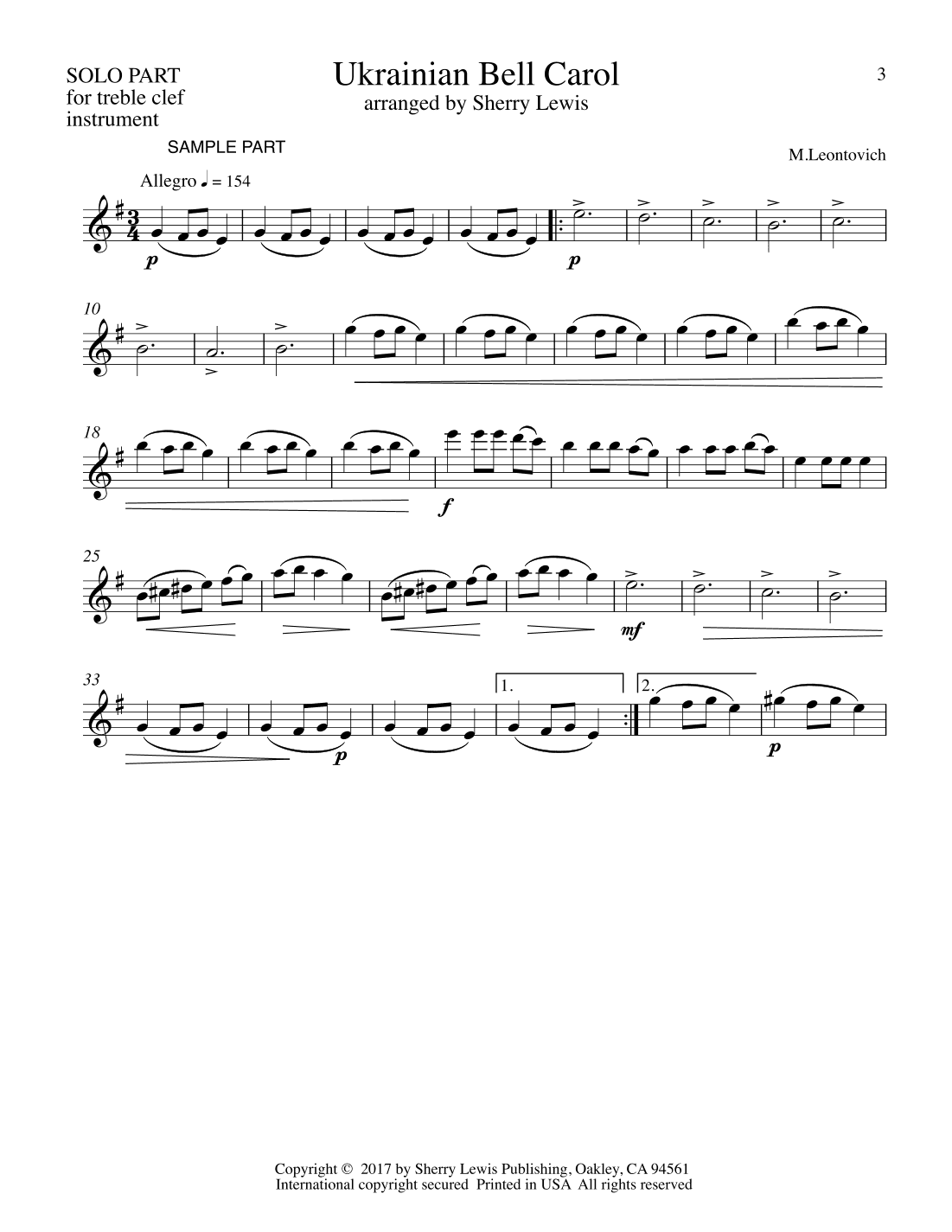 Ukrainian Bell Carol - Carol of the Bells WOODWIND SOLO or any treble clef instrument (for woodwind (arr. Sherry Lewis)