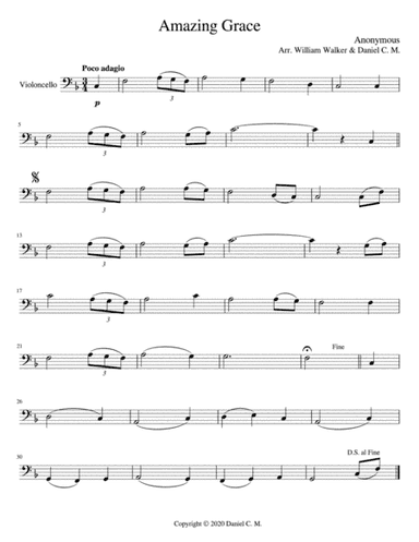 Amazing Grace for cello and piano (easy) (arr. Daniel C. M.)