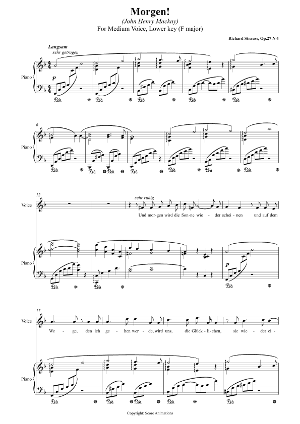 Morgen! Op 27 N4 in F major (Lower key) (arr. Score Animations)