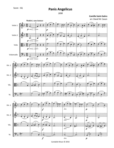 Panis angelicus ICS 155 (Saint-Saëns) STRING QUARTET (arr. David W. Cason)