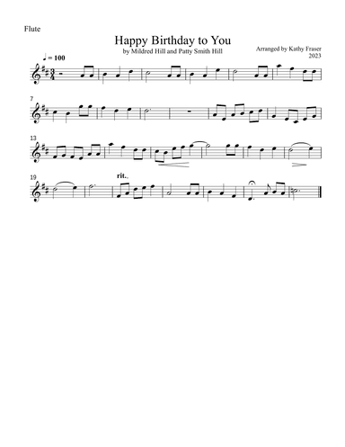 Happy Birthday to You for Flute and Cello Duet (arr. Katherine L Fraser)