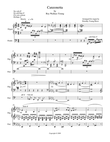 Roy Wallace Young "Oklahoma Symphony, II. Canzonetta" Arranged for organ by D.Y. Riess (arr. RAE VERLAG)