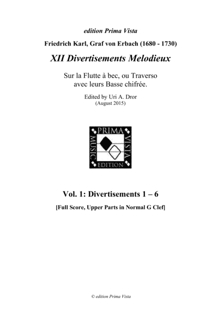 Erbach Divertisements Melodieux 1-6, G2 Clefs (arr. Uri A. Dror - edition Prima Vista)
