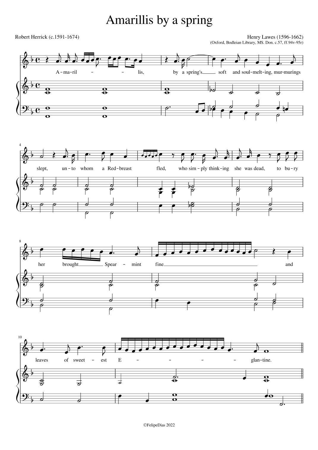 Amarillis by a spring (Ornamented version from MS. Don.c.57) (arr. Early Music Scores)