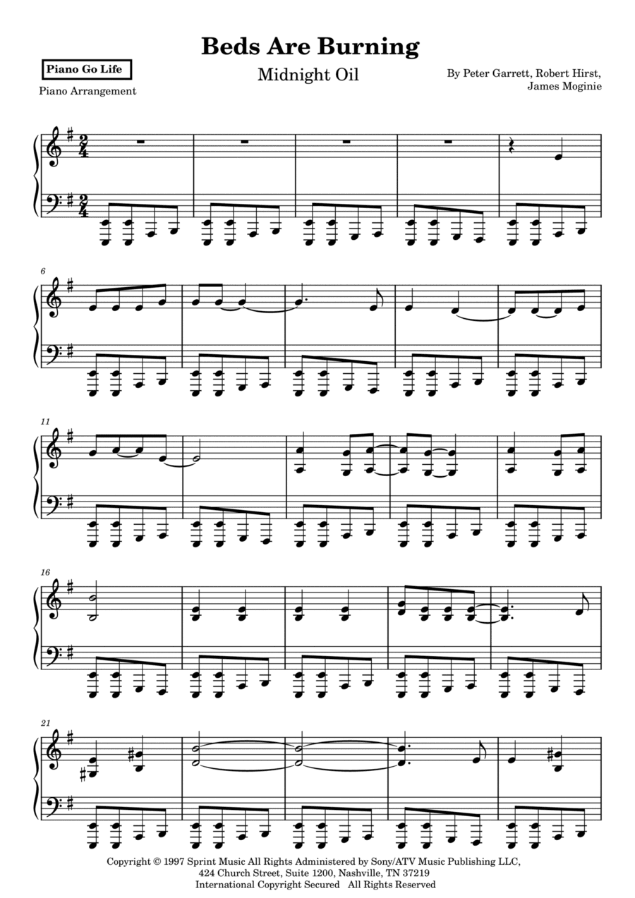 Beds Are Burning (arr. Piano Go Life)