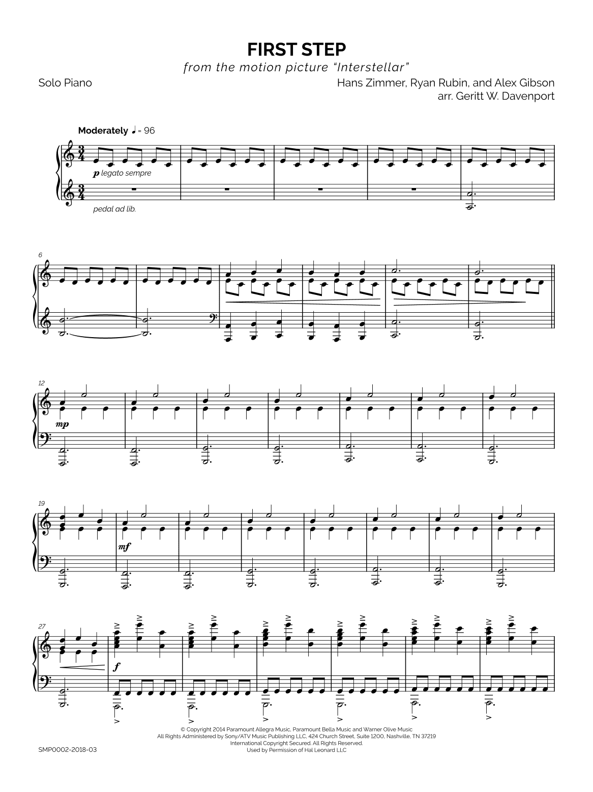 First Step  from the Paramount Pictures film INTERSTELLAR (arr. Geritt W. Davenport)