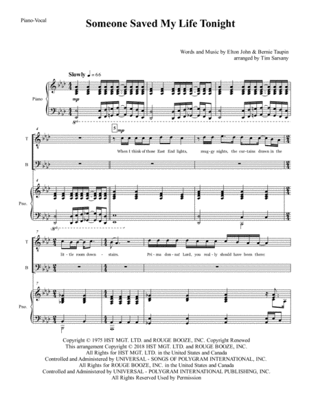 Someone Saved My Life Tonight (arr. Tim Sarsany)