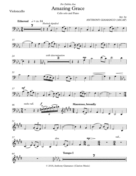Amazing Grace (cello solo and piano) - CELLO PART (arr. Anthony Giamanco)