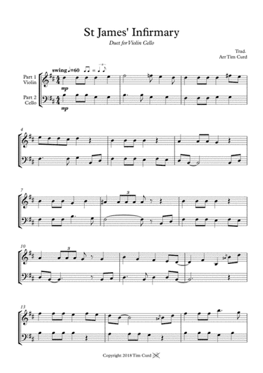 St James' Infirmary. Duet for Violin and Cello (arr. Tim Curd)