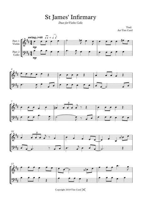 St James' Infirmary. Duet for Violin and Cello (arr. Tim Curd)
