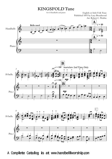 Kingsfold Tune for 2 octave Handbells and Easy Piano or Keyboard (arr. Robert C. Walshe)