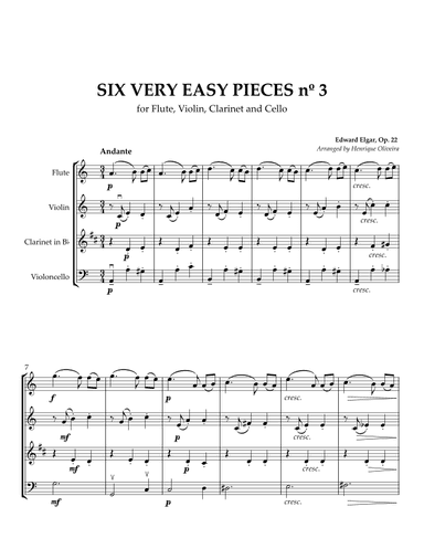 Six Very Easy Pieces nº 3 (Andante) - For Flute, Violin, Clarinet and Cello (arr. Henrique Oliveira)