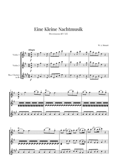 Eine Kleine Nachtmusik for 2 Violins and Bass Clarinet (arr. Cadenza Editions)