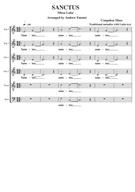 Sanctus (Missa Luba) A Cappella (arr. Andrew Emmet)