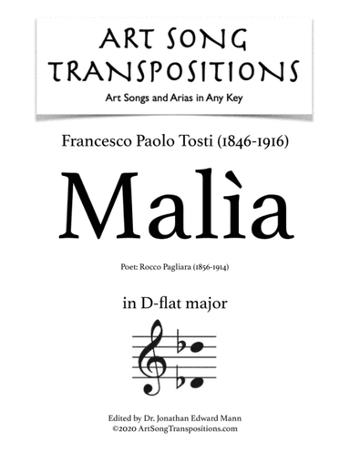 TOSTI: Malìa (transposed to D-flat major) (arr. ArtSongTranspositions.com)