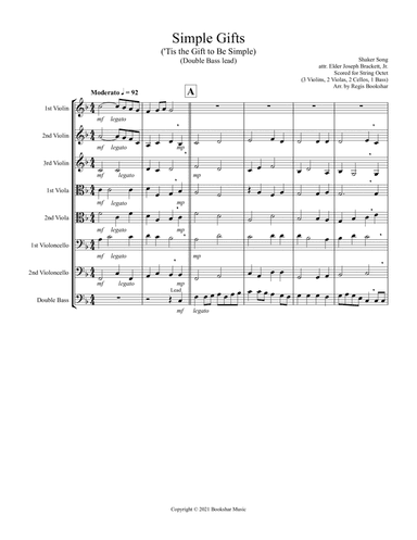 Simple Gifts ('Tis the Gift to Be Simple) (F) (String Octet - 3 Violins, 2 Violas, 2 Cellos, 1 Bass) (arr. Regis Bookshar)