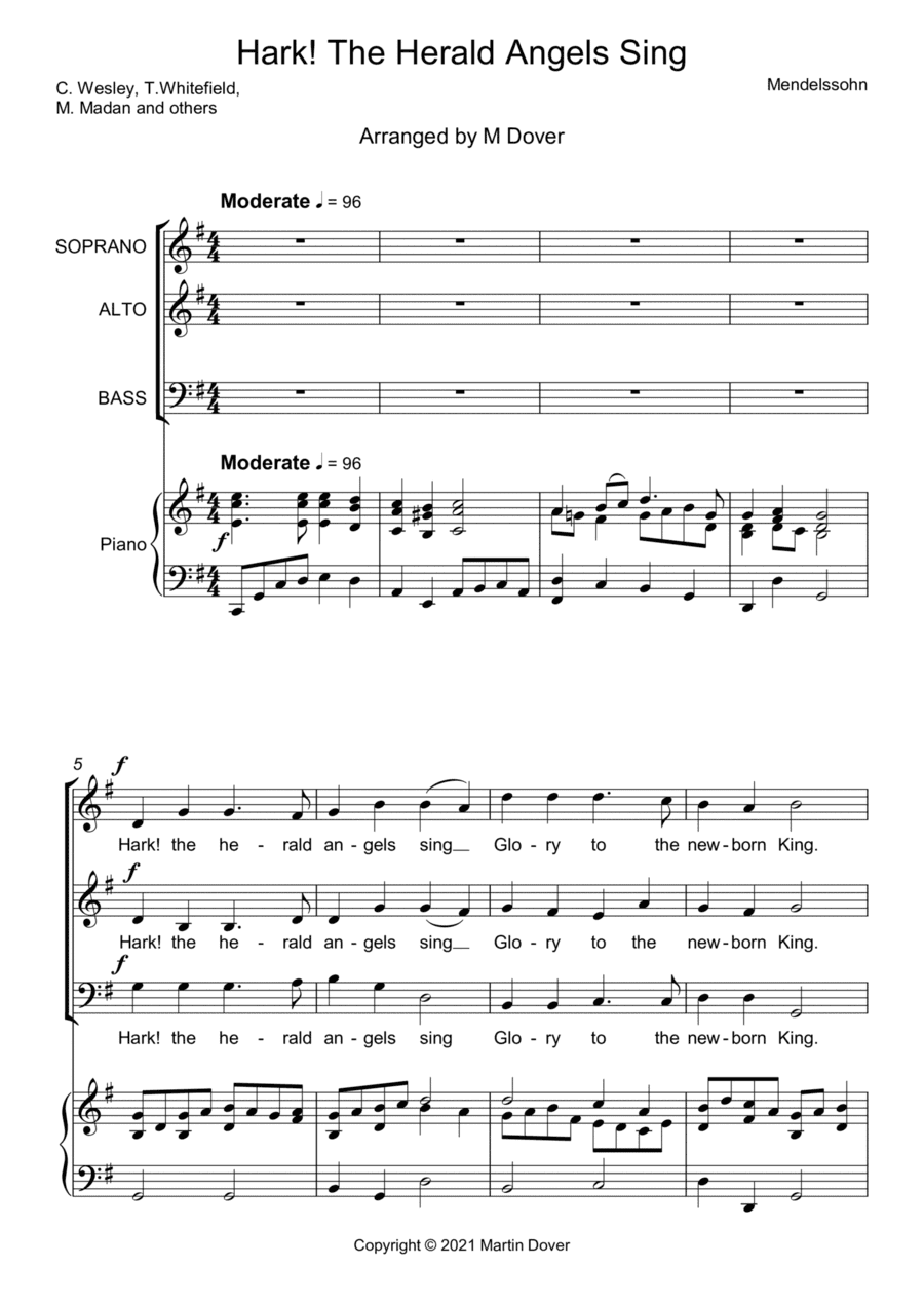 Hark! The Herald Angels Sing (Hark the Herald) - Three part choir - SAB - Upper Voices (arr. Martin Dover)