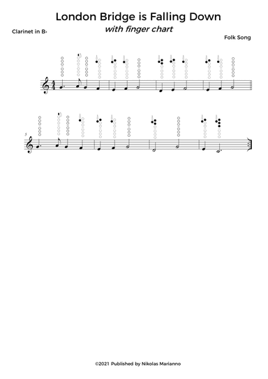 London bridge is falling down for beginner clarinet with finger chart (arr. Nikolas Pereira)