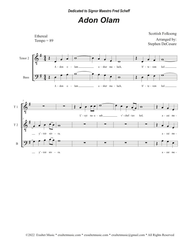 Adon Olam (Vocal Trio - (TTB) (arr. Stephen DeCesare)