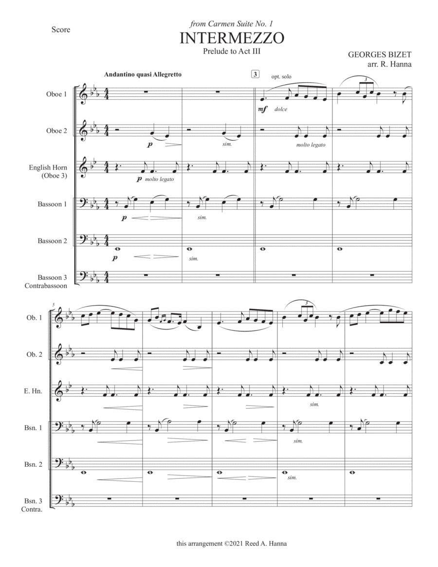 "Intermezzo" from Carmen Suite (Double Reed Ensemble) (arr. Reed Hanna)