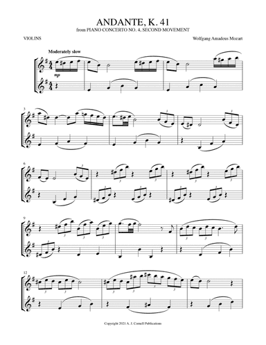 Andante (from Piano Concerto No. 4, K. 41) (arr. Mark Phillips)