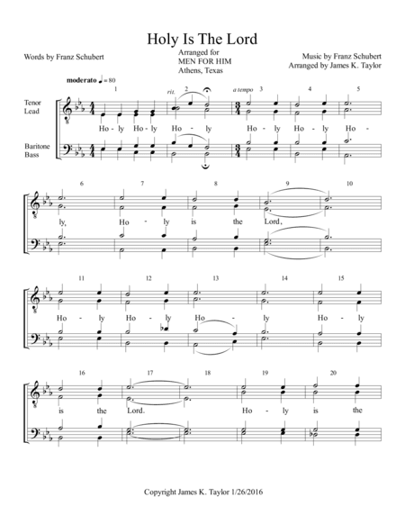 Holy Is The Lord (TTBB) (arr. James K. Taylor)