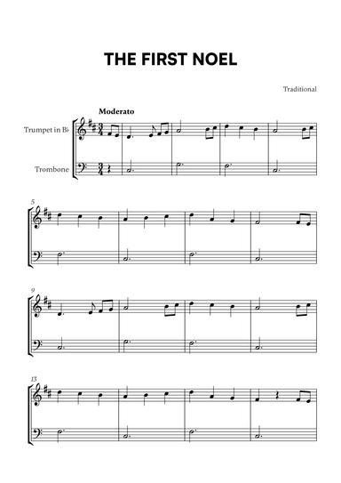Traditional - The First Noel (for Trumpet in Bb and Trombone) (arr. Cadenza Editions)
