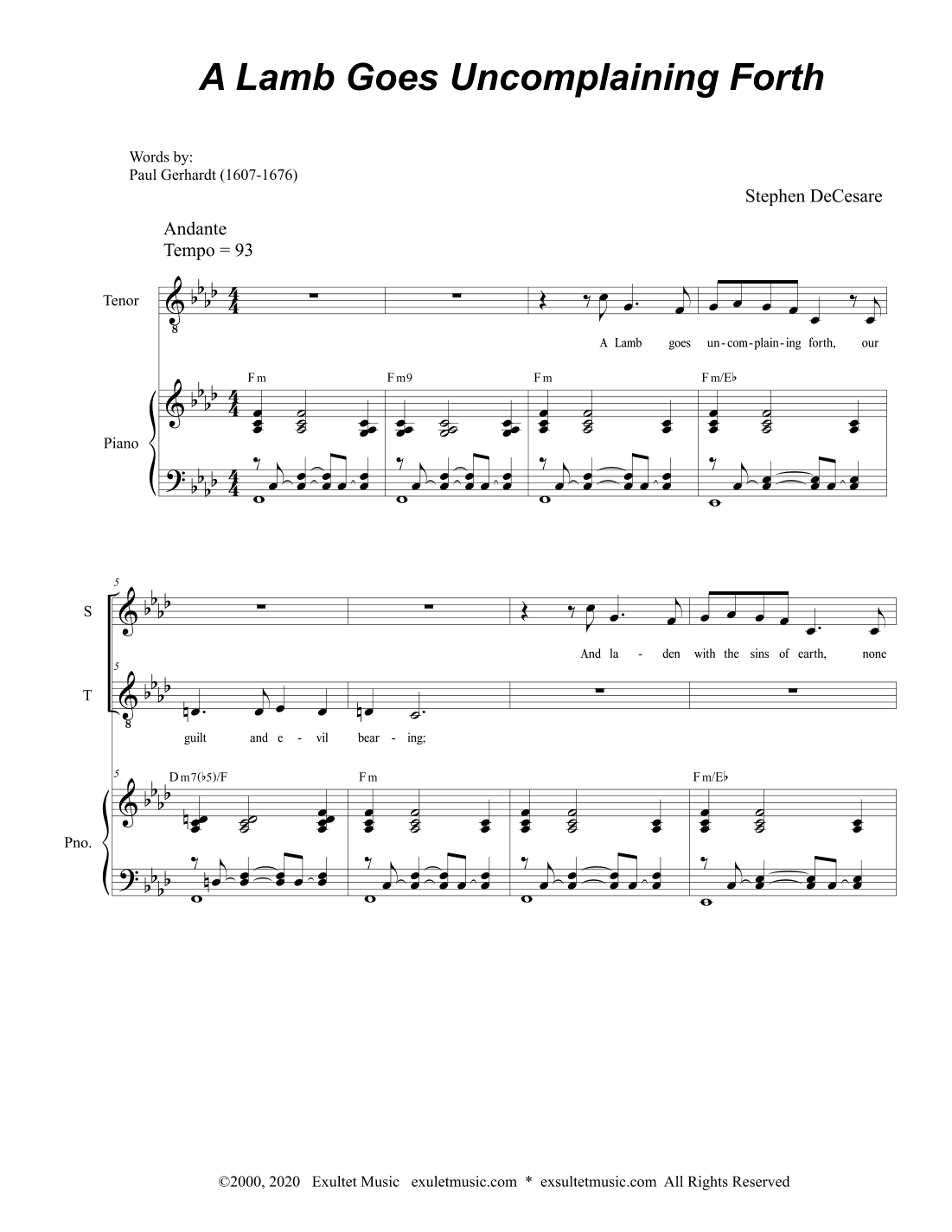 A Lamb Goes Uncomplaining Forth (Duet for Soprano and Tenor solo)