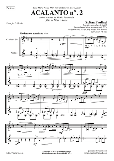 Acalanto n.2 (Berceuse) for clarinet and violin