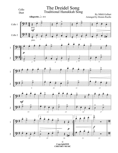 The Dreidel Song - Cello Duet - Intermediate (arr. Dennis Ruello)