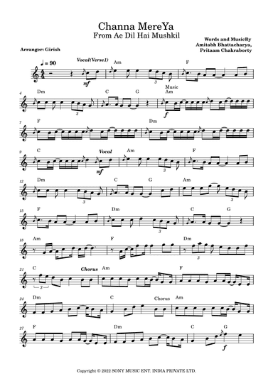 Channa Mereya (360 Ra) (arr. Girish Kataria)